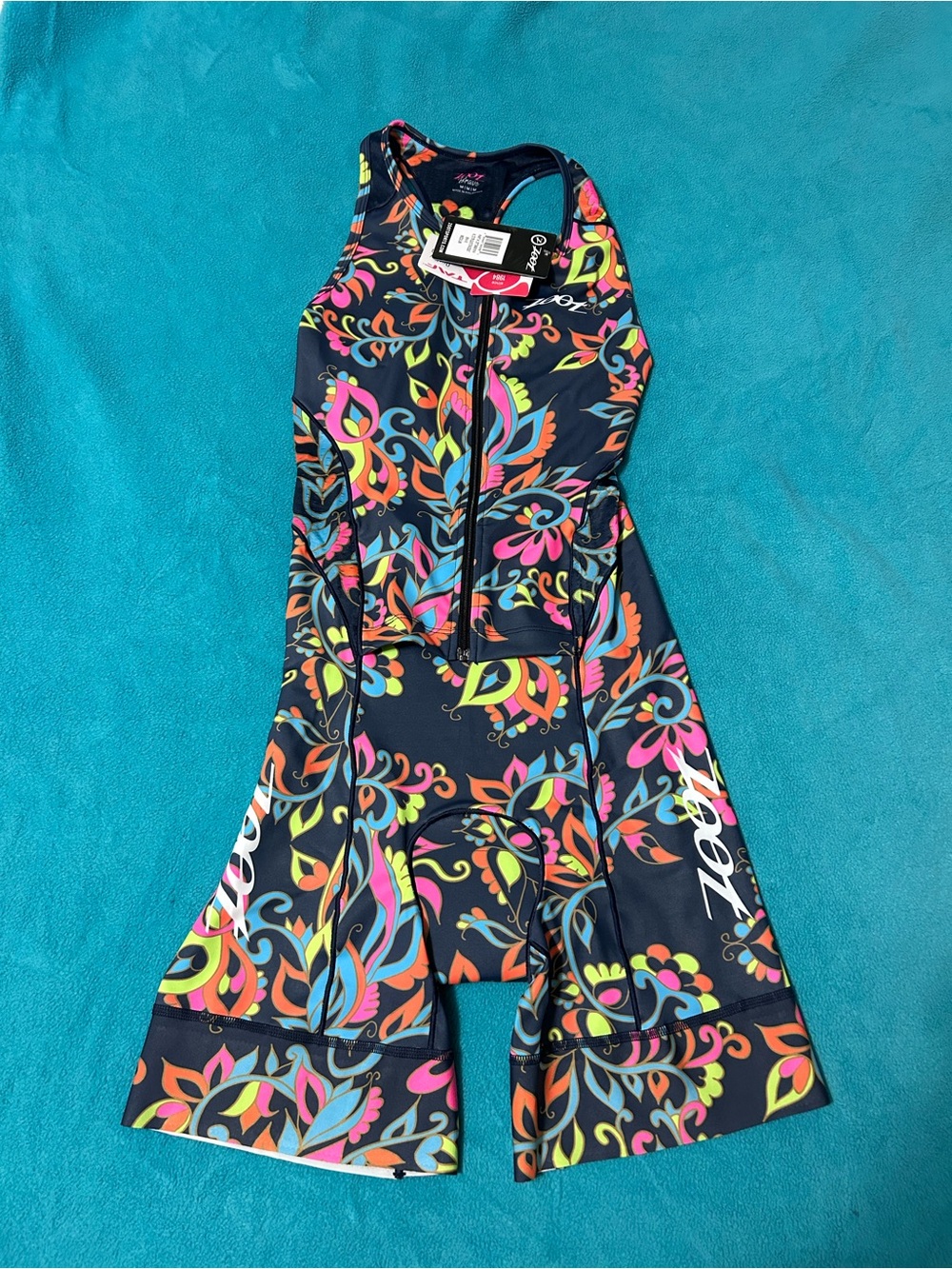 Zoot Multicolor Floral-Print Tri Suit - Black Base with Neon Accents